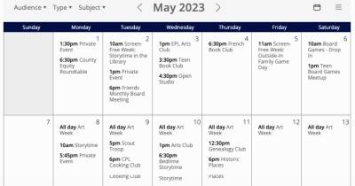 screenshot of an online calendar full of events